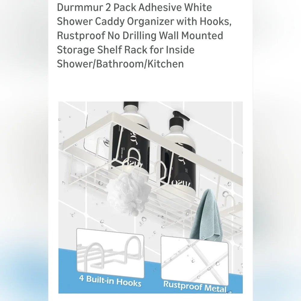 White Shower Caddy Organizer with Hooks - 2 Pack